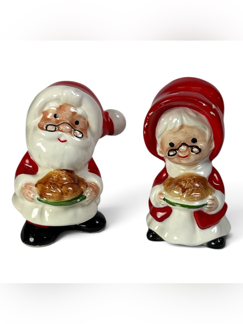 Lefton Japan Santa and Mrs. Claus Holding Turkeys Salt and Pepper Shakers #1668